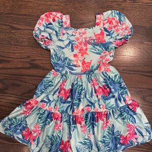 Tommy Bahama Aloha Tiered Tropical Floral Dress- Blue and Pink- Size 2T